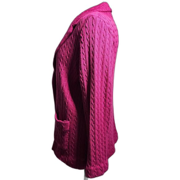 Dialogue Wool Blend Fuschia Pink Cable Knit Blazer Sweater sz M - Picture 2 of 9